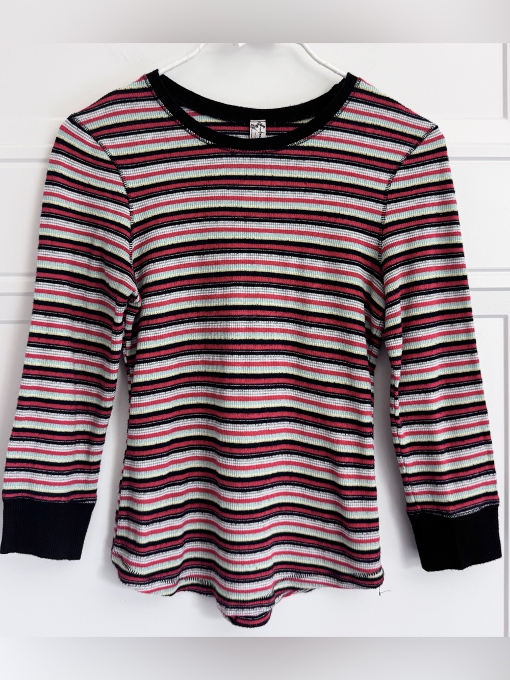 Free People Women’s Long Sleeve Striped Tee in Pink, Black & White, S